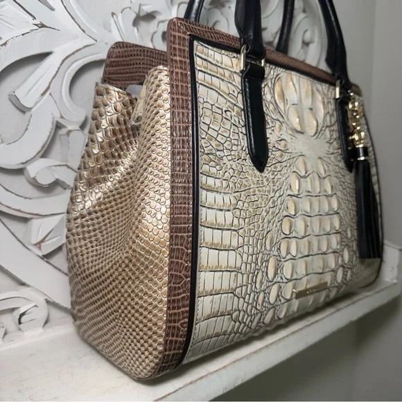 Brahmin Small Finley Satchel Timeless Taupe Skien Melbourne Leather - Picture 4 of 10